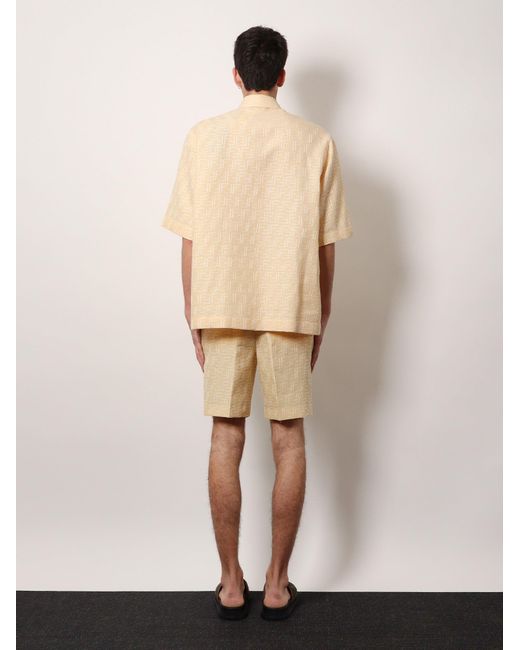 Fendi Natural Jacquard Linen And Cotton Shirt With All-Over Ff Embroidery for men