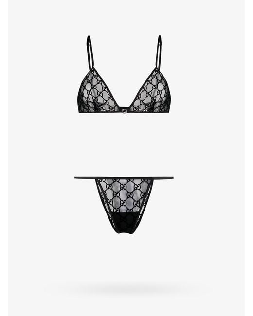 Gucci Black GG-embriodered Tulle Lingerie Set