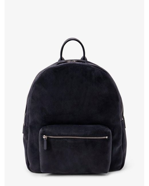 Kiton Blue Suede Backpack With Engraved Logo for men