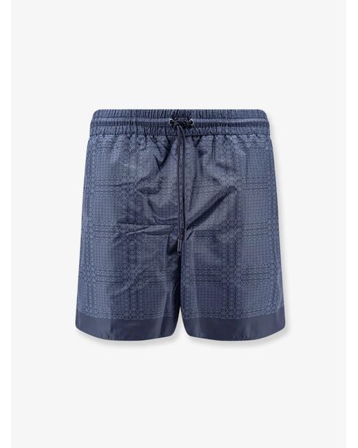 Gucci Blue Nylon Swim Trunks With All-Over Incrocio Print for men