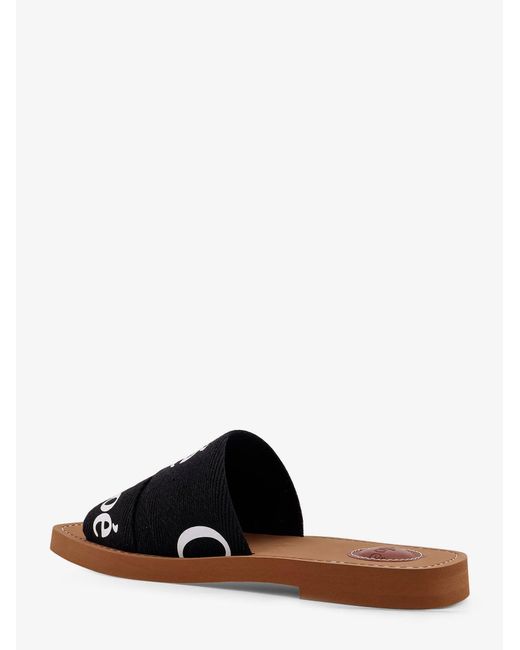 Chloé Black Woody Flat Linen Sandals