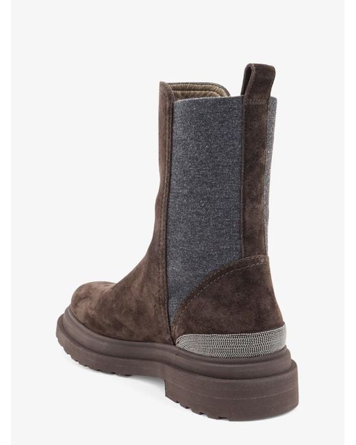 Brunello Cucinelli Brown Suede Boots With Monili Details