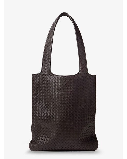 Bottega Veneta Black Veneto Leather Shoulder Bag With Intrecciato Motif for men