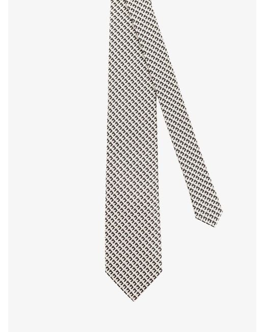 Tom Ford White Silk Tie With Geometric Pattern for men