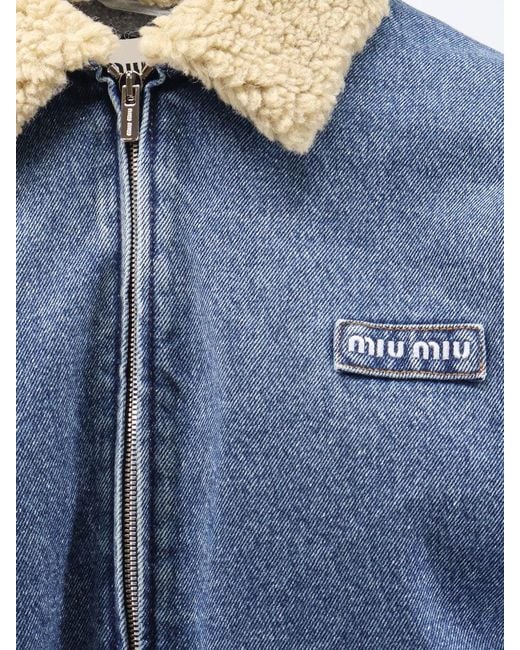 Miu Miu Blue Denim Jacket With Lettering Logo Patch