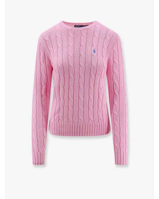 Polo Ralph Lauren Pink Cotton Sweater With Embroidered Logo