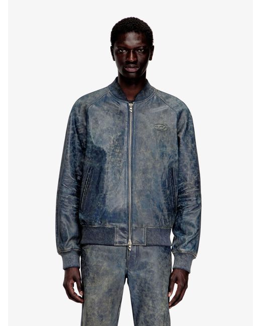 DIESEL Blue L-Cobb Leather Jacket for men