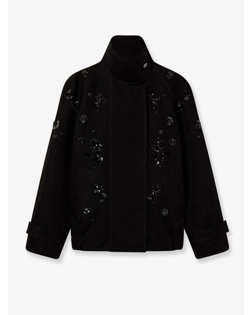 Golden Goose Deluxe Brand Black Denim Jacket With Floral Details