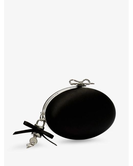 Self-Portrait Black Oval Satin Clutch Bag