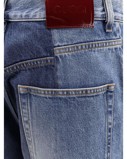 GUCCI Patchwork denim jeans with gucci rosso ancora デニム Gucci Patchwork Denim Jeans With Rosso Ancora in Blue | Lyst