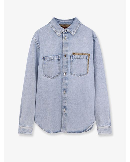 Gucci Blue Denim Shirt With Gg Insert for men