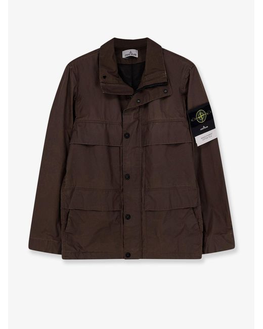 Stone Island Brown Waxed Pigment Cotton Tela Jacket for men