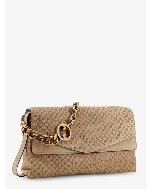 Gucci Natural Suede And Gg Canvas Shoulder Bag