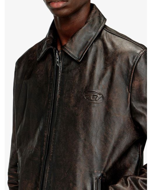 DIESEL Black L-Amar-Wrd Leather Jacket for men