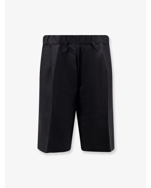 Laneus Blue Viscose And Linen Bermuda Shorts for men