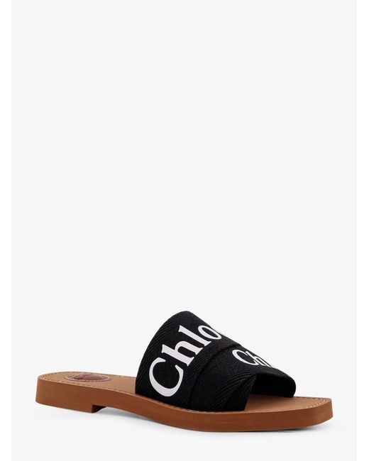 Chloé Black Woody Flat Linen Sandals