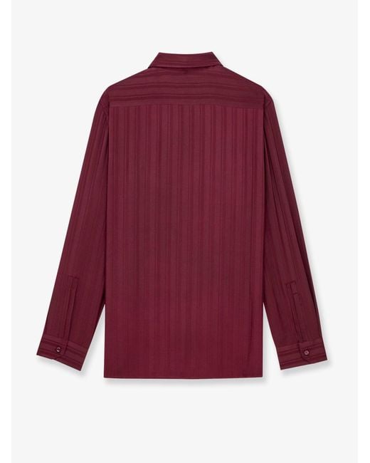 Saint Laurent Red Cassandre Lavallière Striped Silk Jacquard Shirt