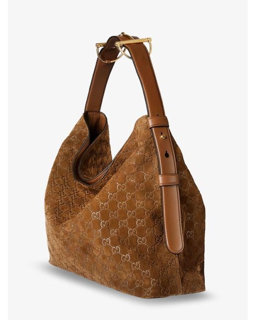 Gucci Brown Beatrix Suede Shoulder Bag With All-Over Gg Logo