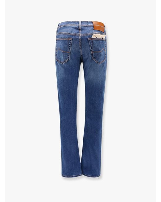 Jacob Cohen Blue Bard Stretch Cotton Jeans With Iconic Handkerchief for men
