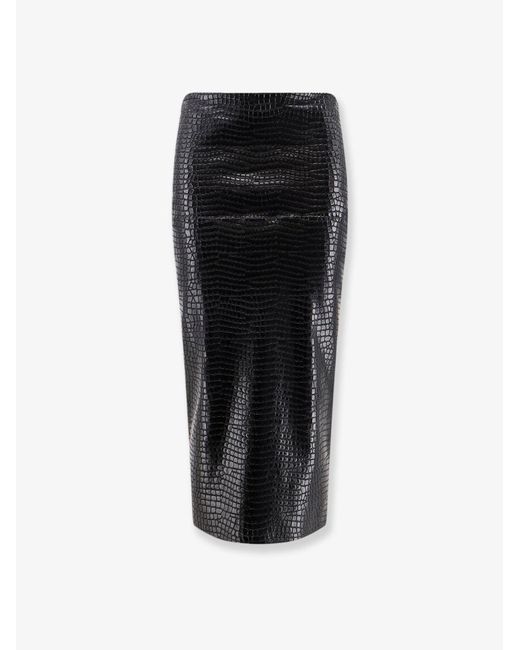 Nude Black Faux Leather Skirt With Embossed Croco Print