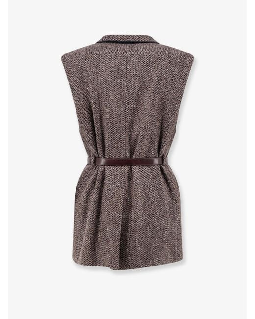 Brunello Cucinelli Brown Sleeveless Blazer With Belt