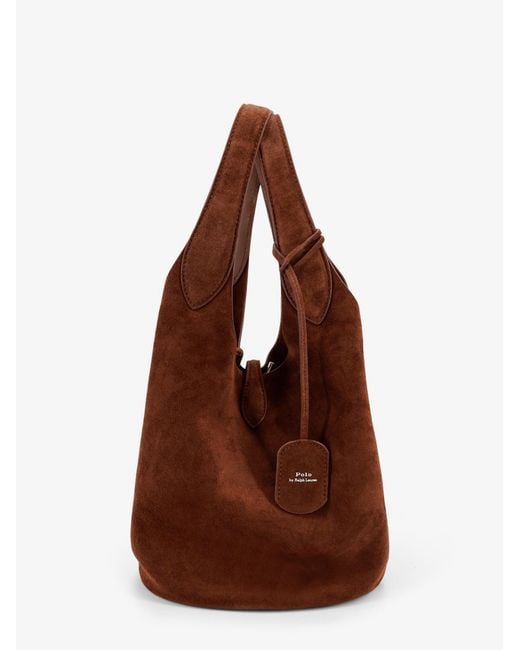 Polo Ralph Lauren Brown Play Suede Shoulder Bag With Contrasting Logo