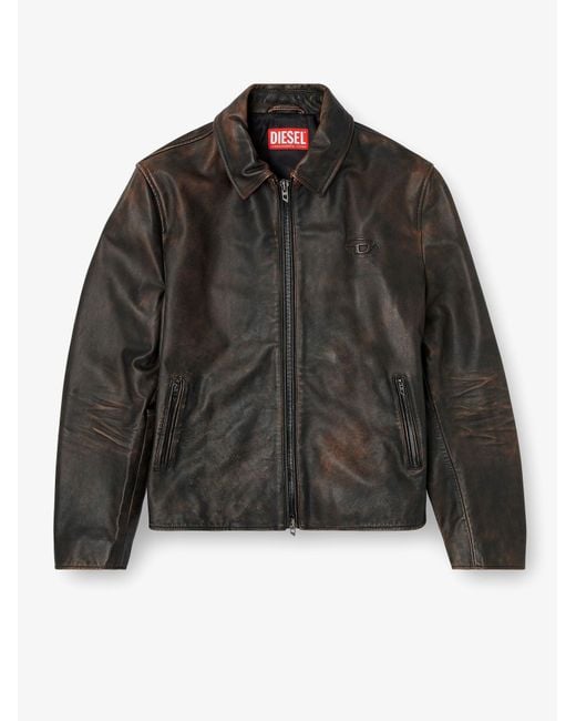 DIESEL Black L-Amar-Wrd Leather Jacket for men