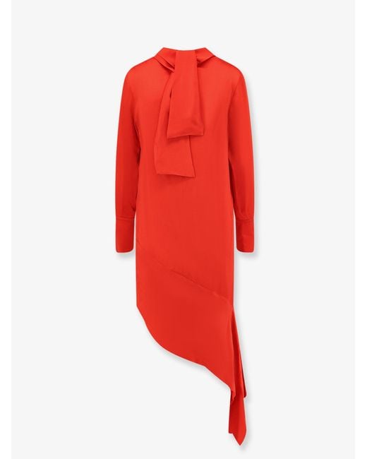 Semicouture Red Asymmetric Satin Dress