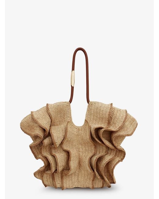 Zimmermann Natural Goldentime Raffia Shoulder Bag With Ruffles