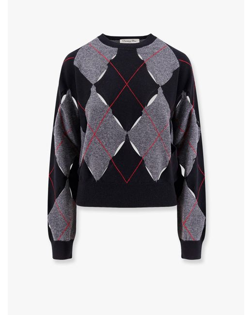 Dior Blue Perforated Cashmere Sweater With Diamond Pattern