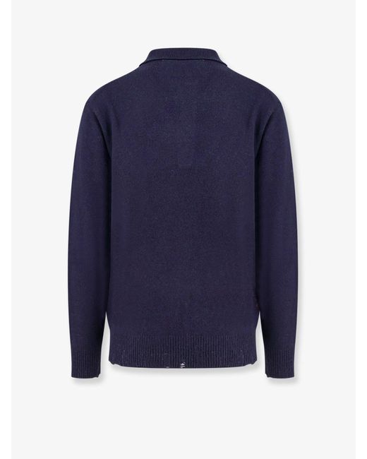 Amaranto Blue Wool And Cashmere Sweater With Logoed Label for men