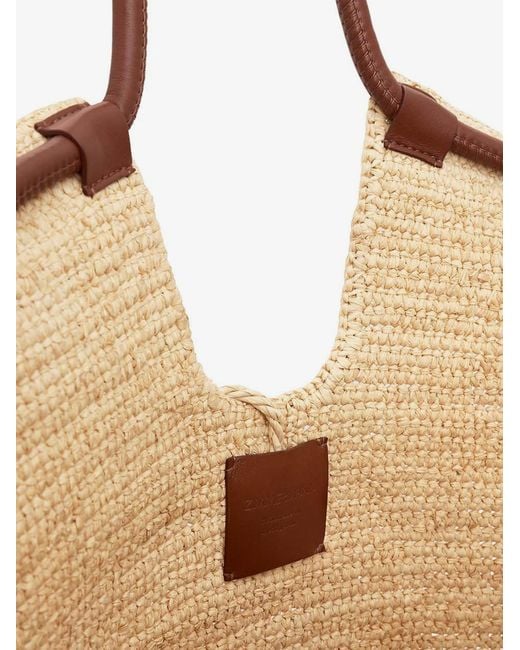 Zimmermann Natural Goldentime Raffia Shoulder Bag With Ruffles