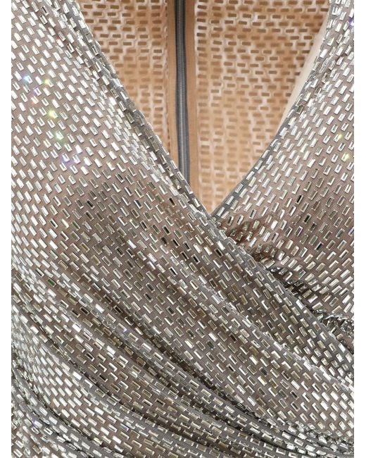 Self-Portrait White Self Portrait Mesh Top With All-Over Rhinestones