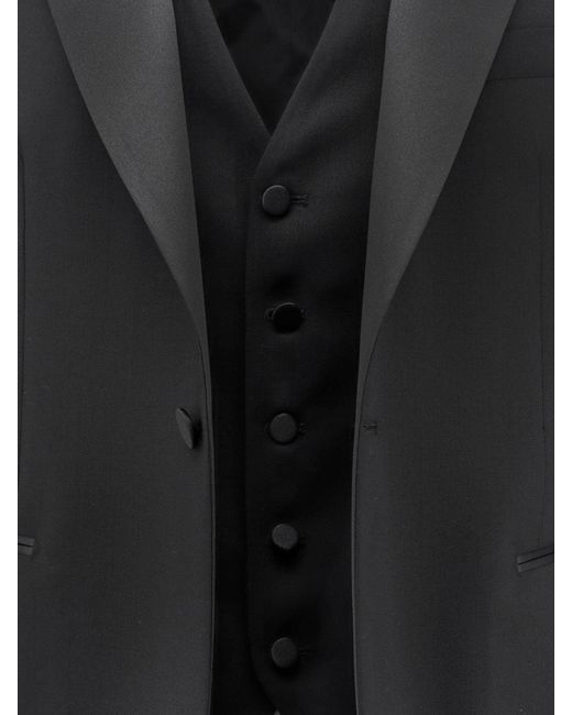 Tagliatore Black Virgin Wool Tuxedo With Vest for men