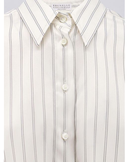 Brunello Cucinelli White Striped Silk Shirt