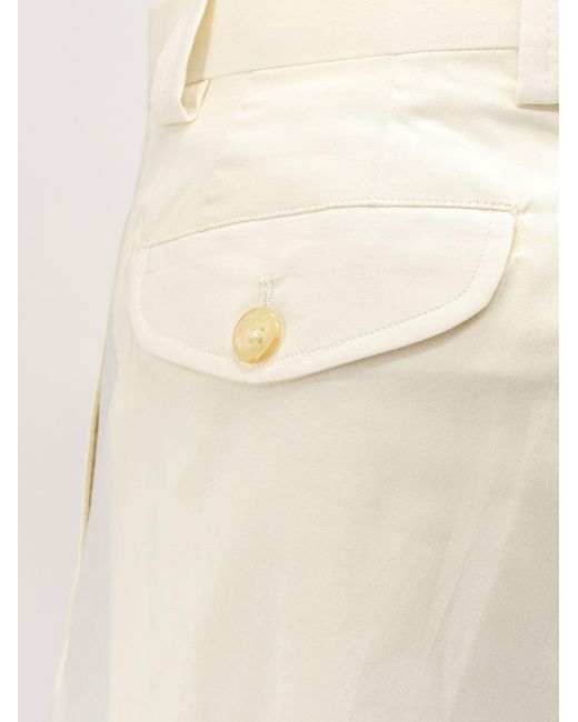Laneus White Stretch Cotton Trousers for men