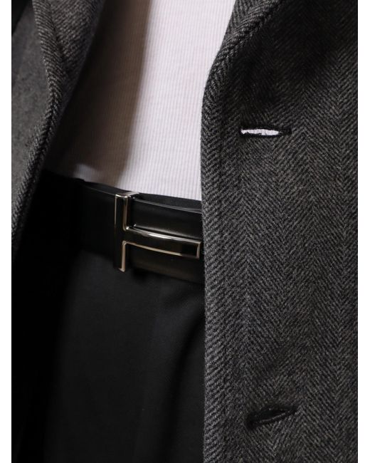 Tom Ford White Leather Belt With Enamelled Logo for men