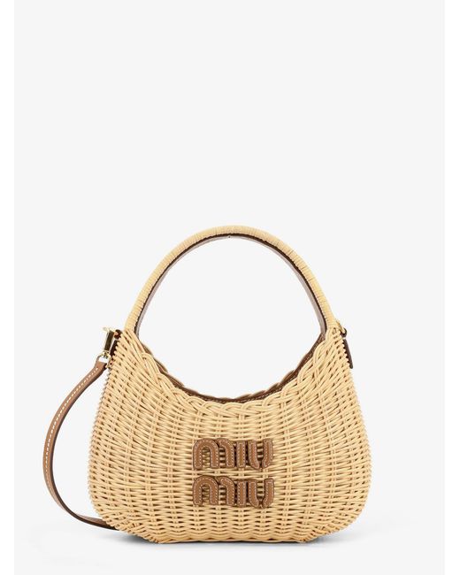 Miu Miu Metallic Wander Raffia Handbag
