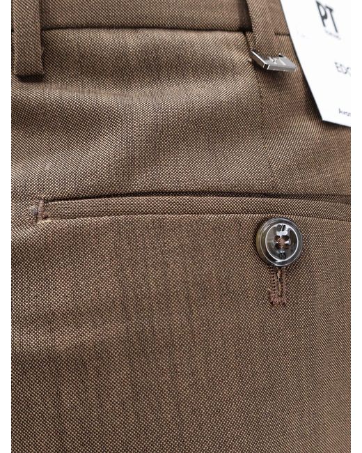 PT Torino Brown Dandy Deluxe Virgin Wool Trousers for men