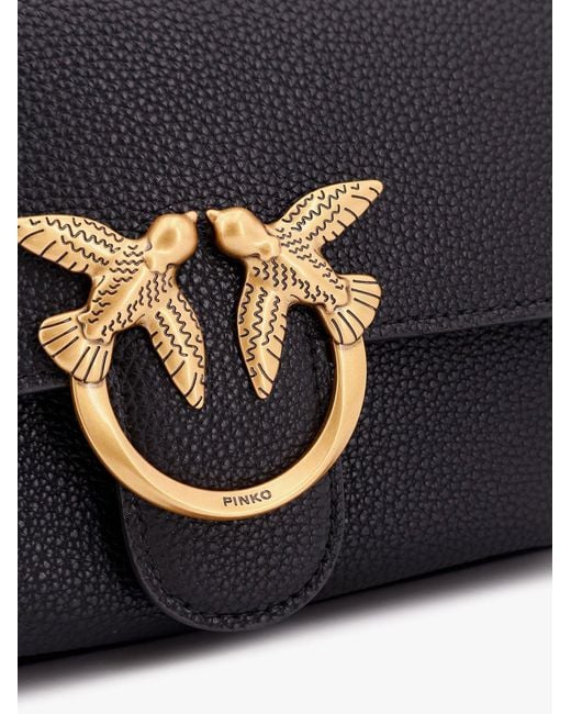 Pinko Black Leather Shoulder Bag With Metal Love Birds Buckle