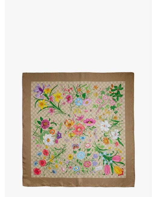 Gucci Natural Silk Scarf With Flora Print