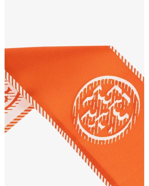 Tory Burch Orange Medallion Logo Ribbon Silk Tie