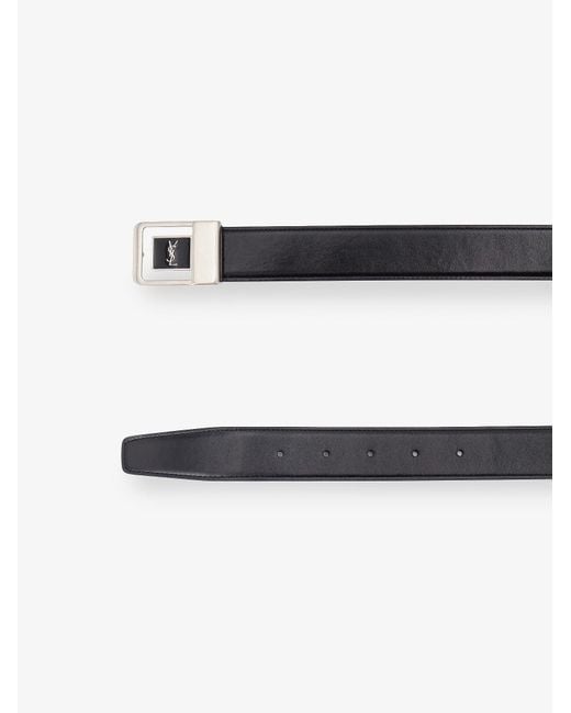 Saint Laurent White Leather Belt With Metal Buckle for men