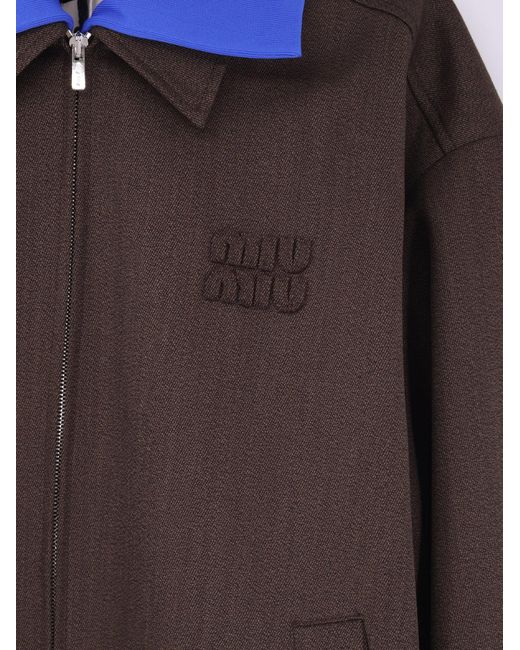 Miu Miu Brown Virgin Wool Jacket With Logo Detail