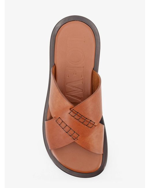 Loewe Brown Flex Leather Sandals With Crisscross Detail for men