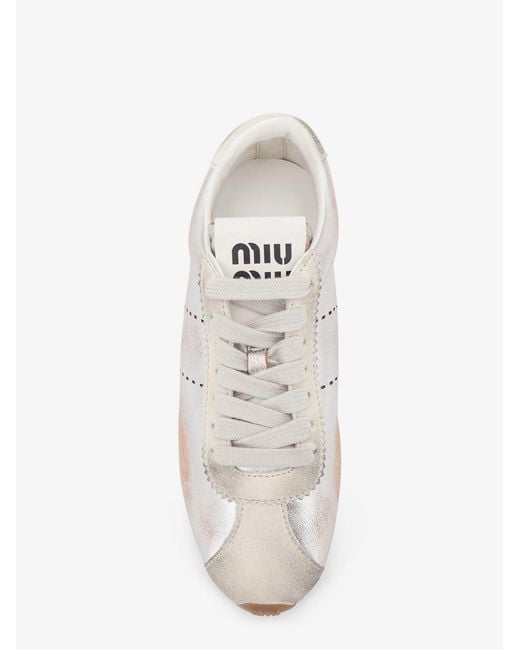 Miu Miu White Plume Vintage Leather Sneakers