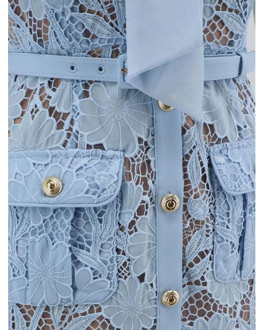Self-Portrait Blue Self Portrait Lace Dress With Belt