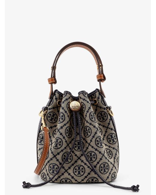 Tory Burch Black T Monogram Mini Jacquard Fabric Bucket Bag