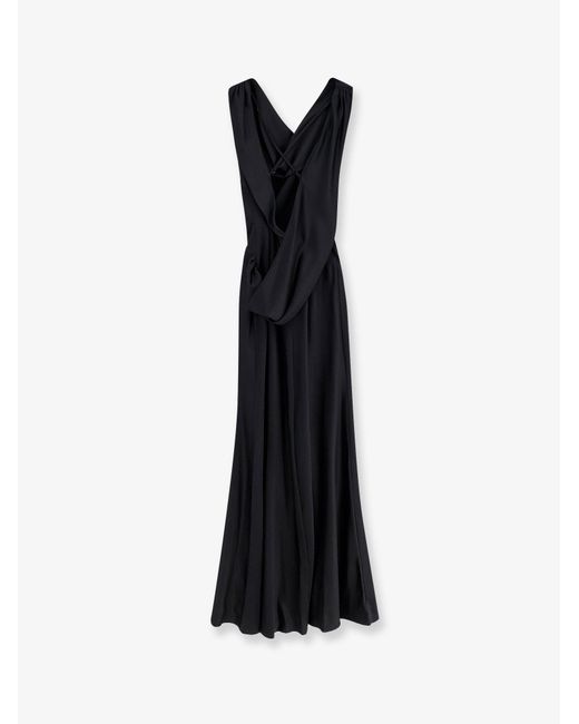 ACTUALEE Black Satin Long Dress