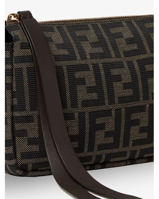 Fendi Brown Zip Top Small Ff Zucca Fabric Shoulder Bag